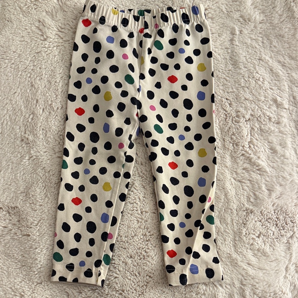 Hanna Andersson Cream Leggings with Black Polka Dots and Multicolor Spots